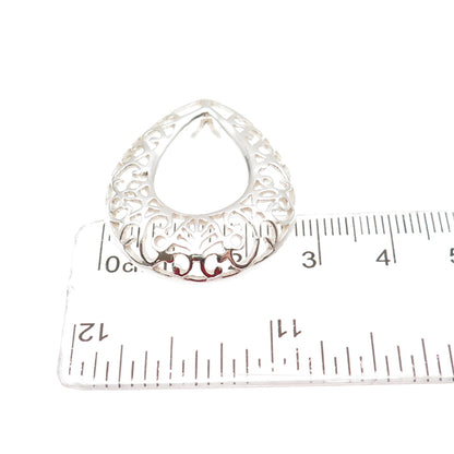 925 Sterling Silver Vintage Ornate Floral Teardrop Slide Charm Pendant