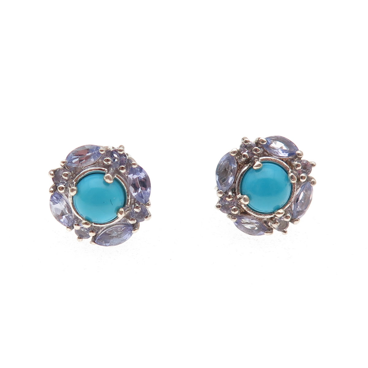 Chuck Clemency 925 Sterling Silver Real Turquoise & Tanzanite Stud Earrings