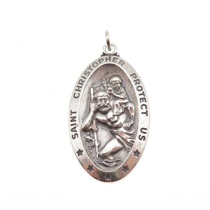 925 Sterling Silver Vintage St. Christopher Religious Medal Charm Pendant