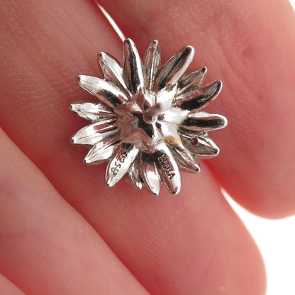925 Sterling Silver 2-Tone Real Round-Cut Diamond Daisy Flower Stud Earrings
