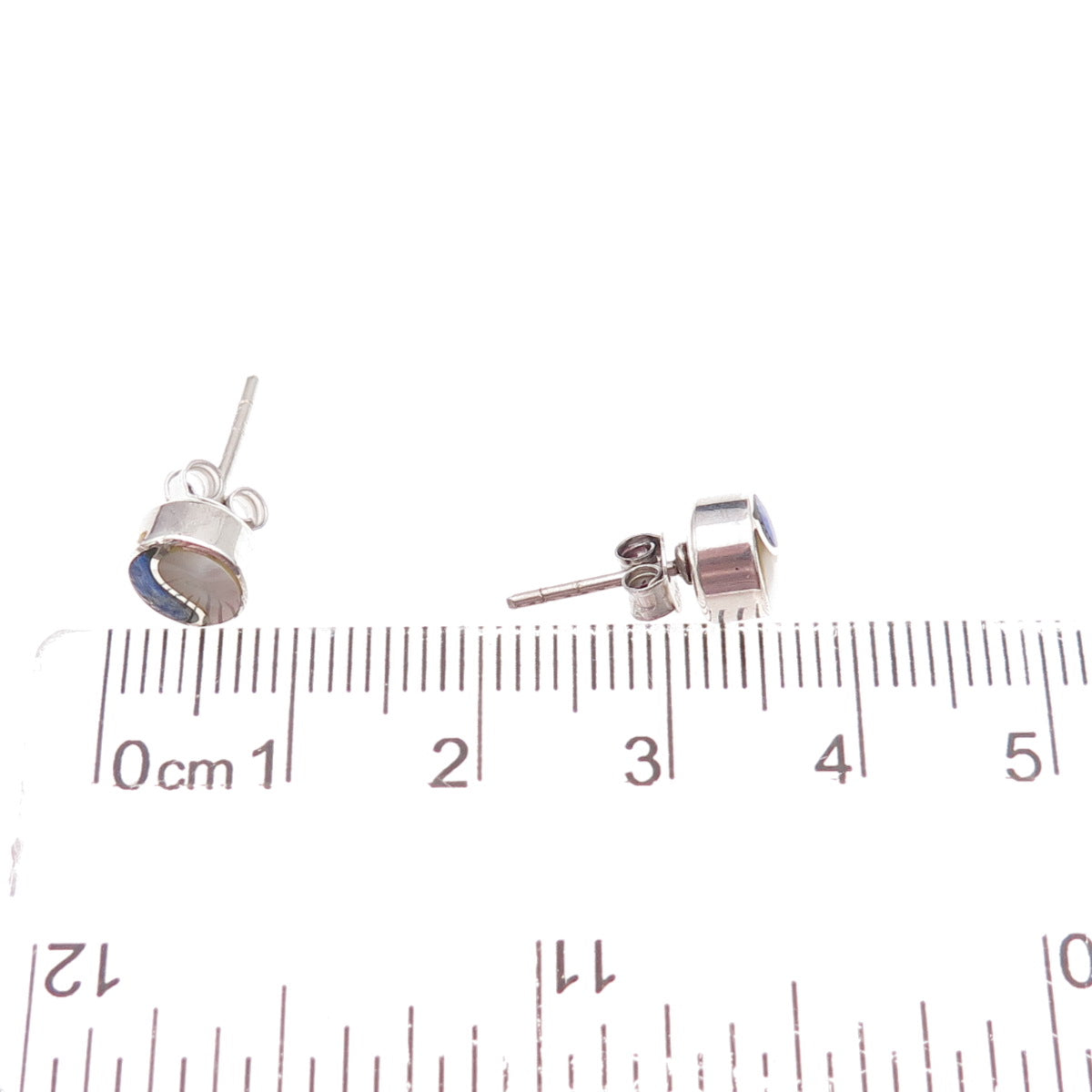 Old Pawn Sterling Silver Vintage Southwestern Lapis & MOP Yin Yang Stud Earrings
