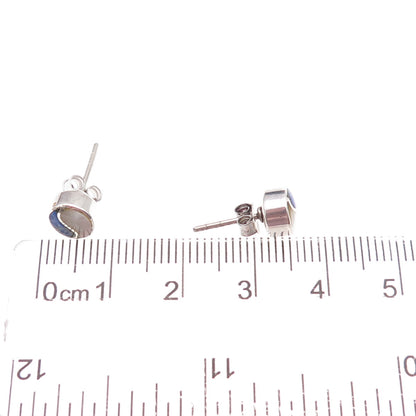 Old Pawn Sterling Silver Vintage Southwestern Lapis & MOP Yin Yang Stud Earrings