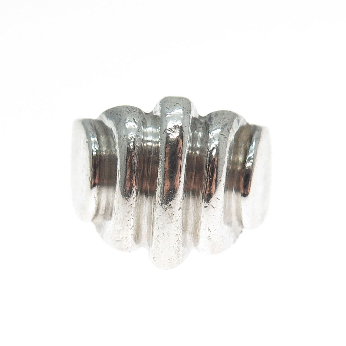 925 Sterling Silver Vintage Modernist Ribbed Dome Oxidized Ring Size 8