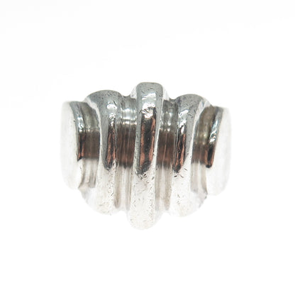 925 Sterling Silver Vintage Modernist Ribbed Dome Oxidized Ring Size 8