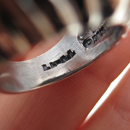 925 Sterling Silver Vintage Mexico Modernist Ribbed Dome Oxidized Ring Size 7.25