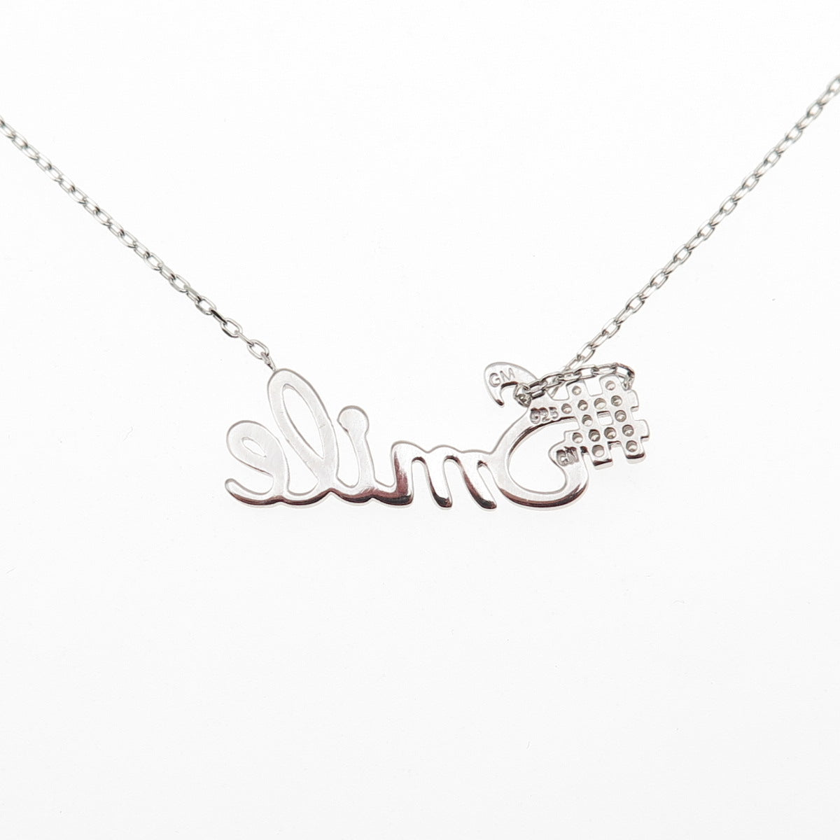 925 Sterling Silver Round-Cut C Z #Smile Cable Chain Necklace 16-18"