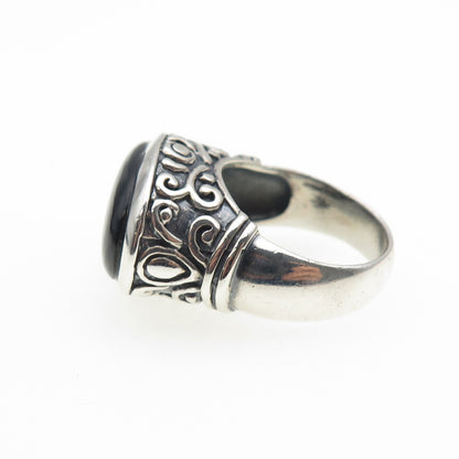 925 Sterling Silver Vintage Real Black Onyx Swirl Oxidized Ring Size 6