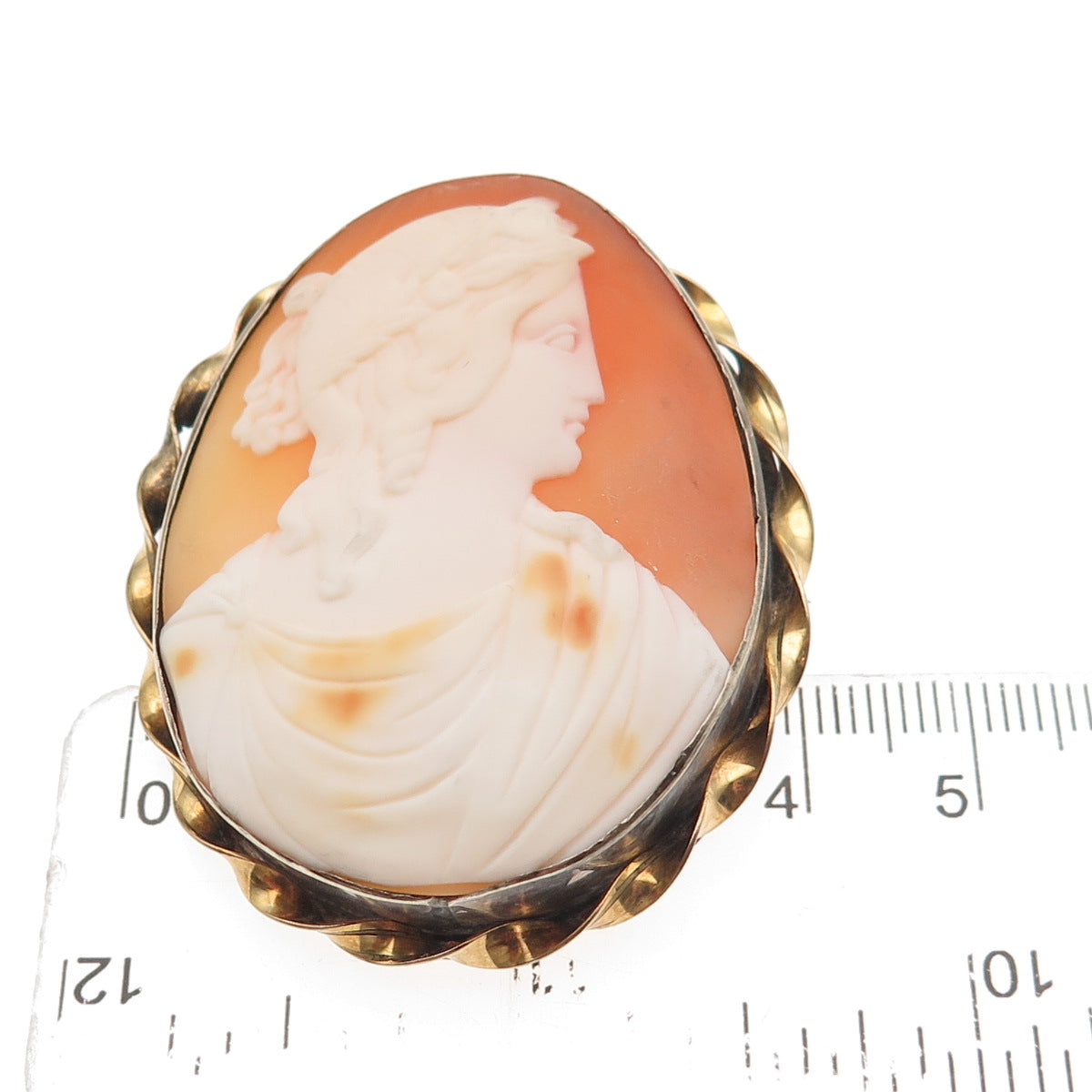 800 Silver Gold Filled Antique Art Deco Real MOP Carved Lady Cameo Pin Brooch