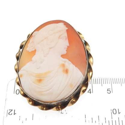 800 Silver Gold Filled Antique Art Deco Real MOP Carved Lady Cameo Pin Brooch