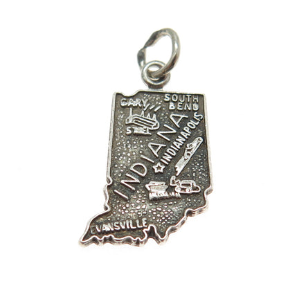 FRENCH & FRANKLIN 925 Sterling Silver Vintage Indiana State Map Charm Pendant