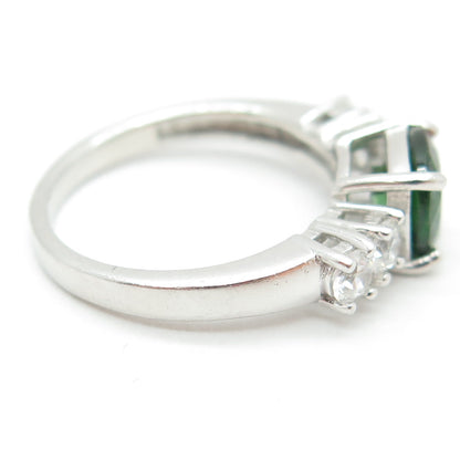 925 Sterling Silver Real Cushion-Cut Green Tourmaline White Topaz Ring Size 6.25