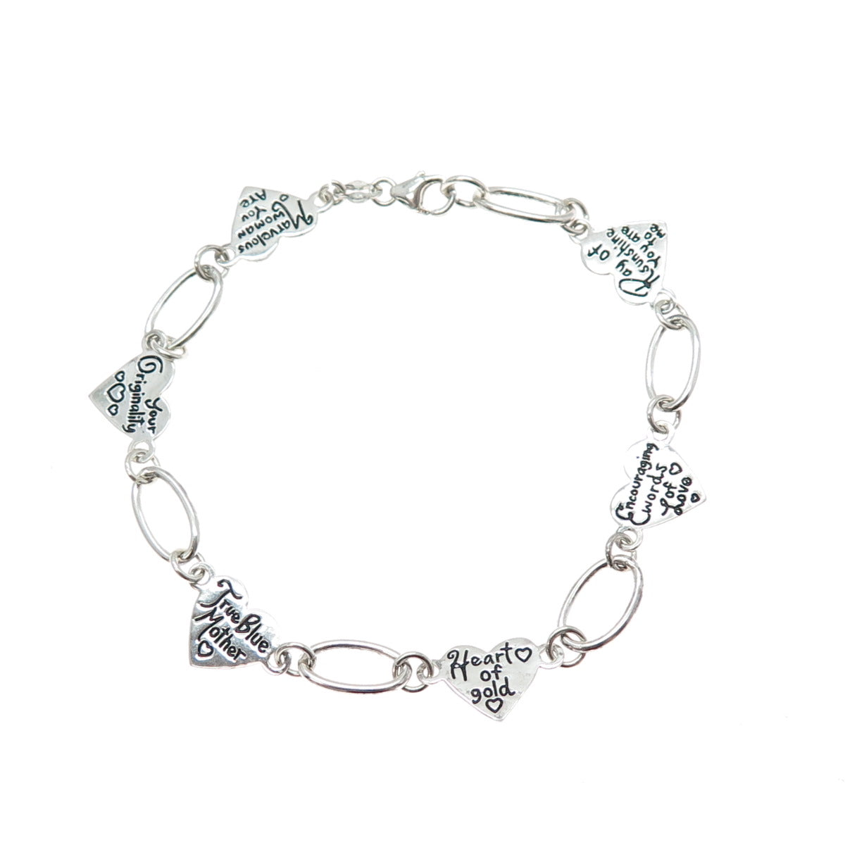 925 Sterling Silver Vintage Valentine's Day Cards Heart Link Bracelet 7.25"