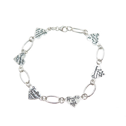 925 Sterling Silver Vintage Valentine's Day Cards Heart Link Bracelet 7.25"
