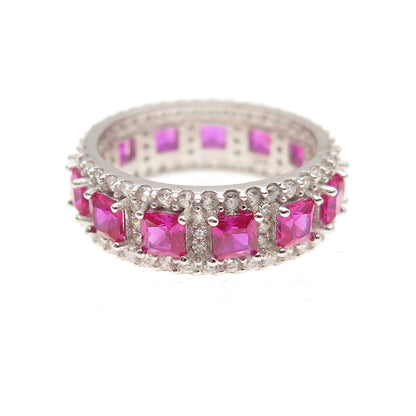 925 Sterling Silver Lab-Created Ruby & C Z Eternity Band Ring Size 5.5