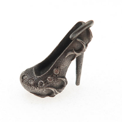 925 Sterling Silver Real Diamond & Ruby High Heel Oxidized 3D Mini Charm Pendant