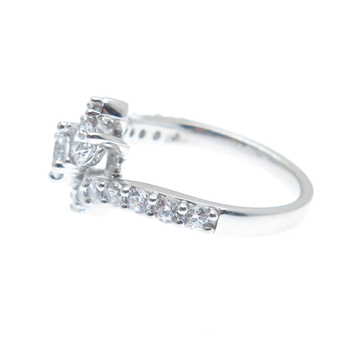 925 Sterling Silver Round-Cut C Z Bypass Ring Size 7