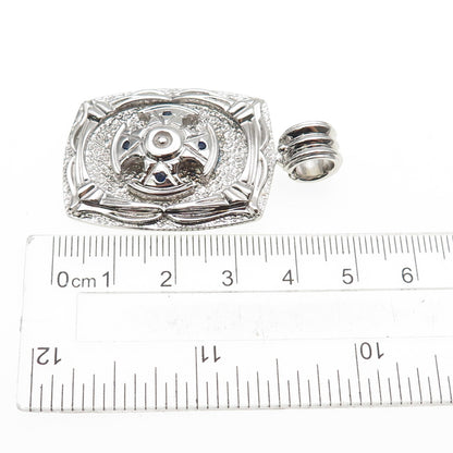 JOLUSA 925 Sterling Silver Real Round-Cut Sapphire Cross Pendant