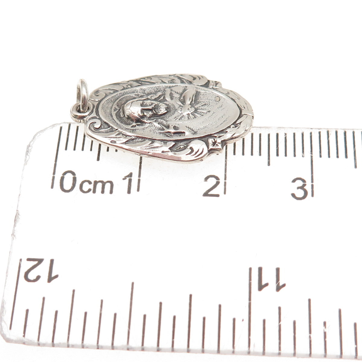 HMH Religious Sterling Silver Antique Art Deco Jesus & St. Mary Charm Pendant