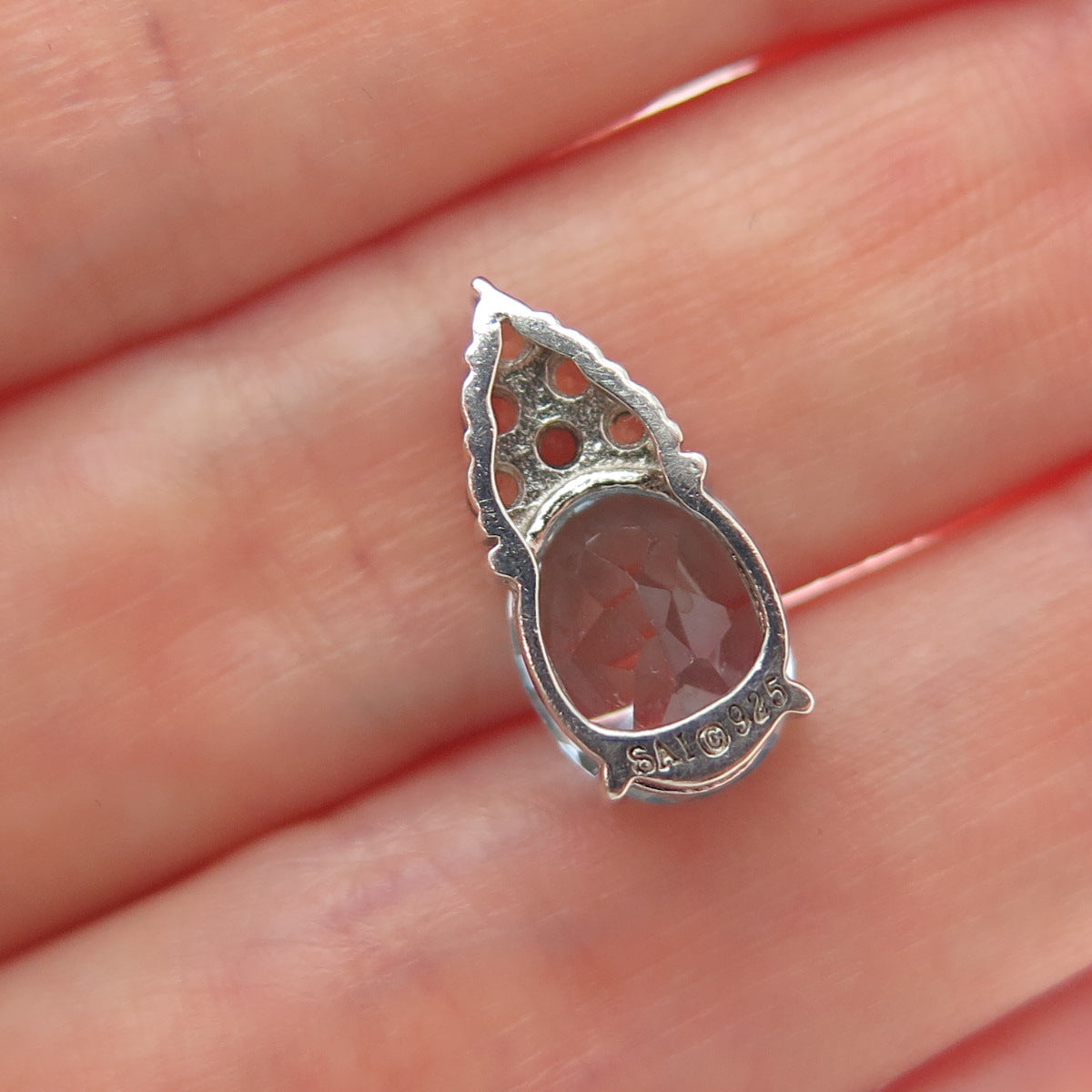 SAI 925 Sterling Silver Real Blue & White Topaz Minimalist Slide Charm Pendant