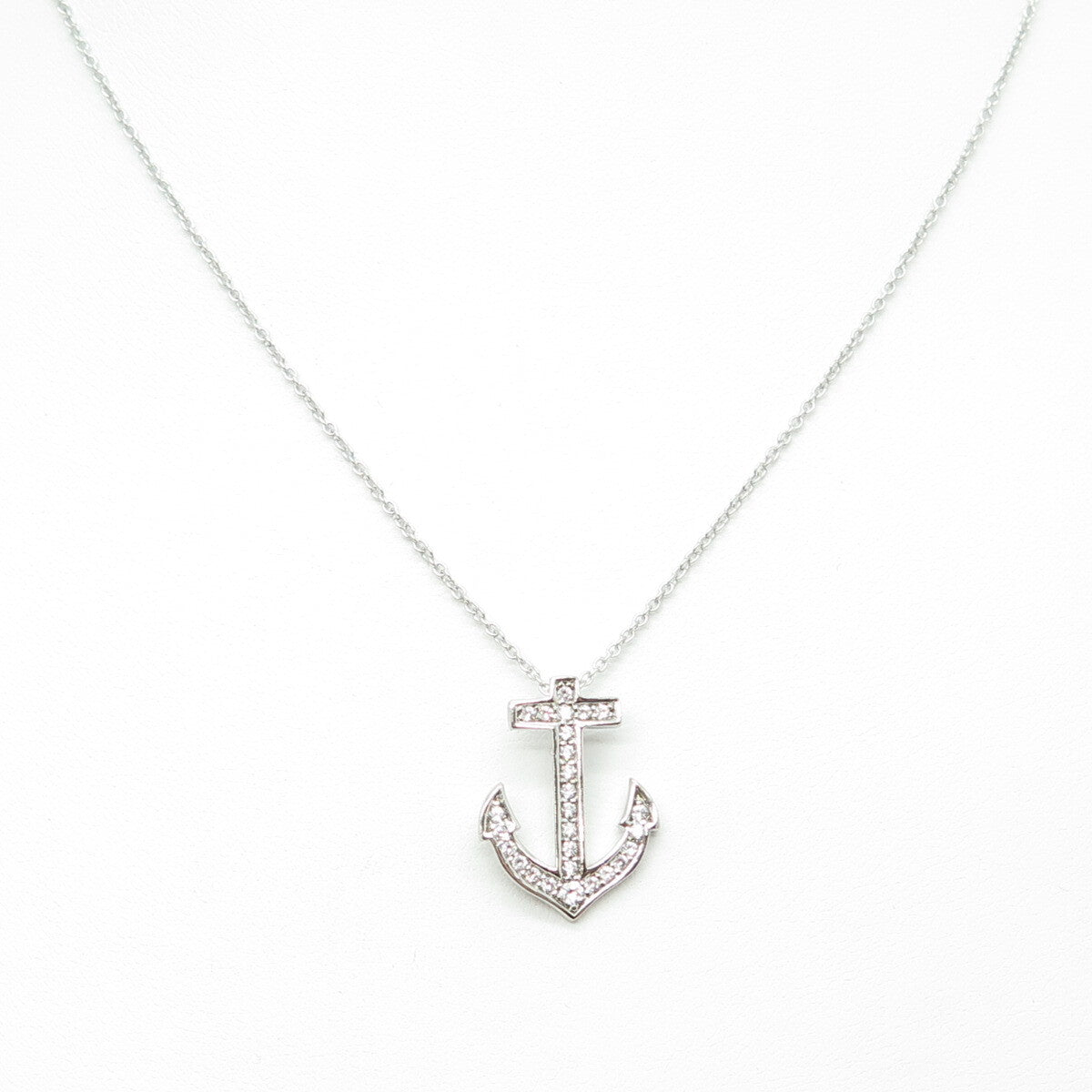 925 Sterling Silver Round-Cut C Z Anchor Cable Chain Necklace 17-19"