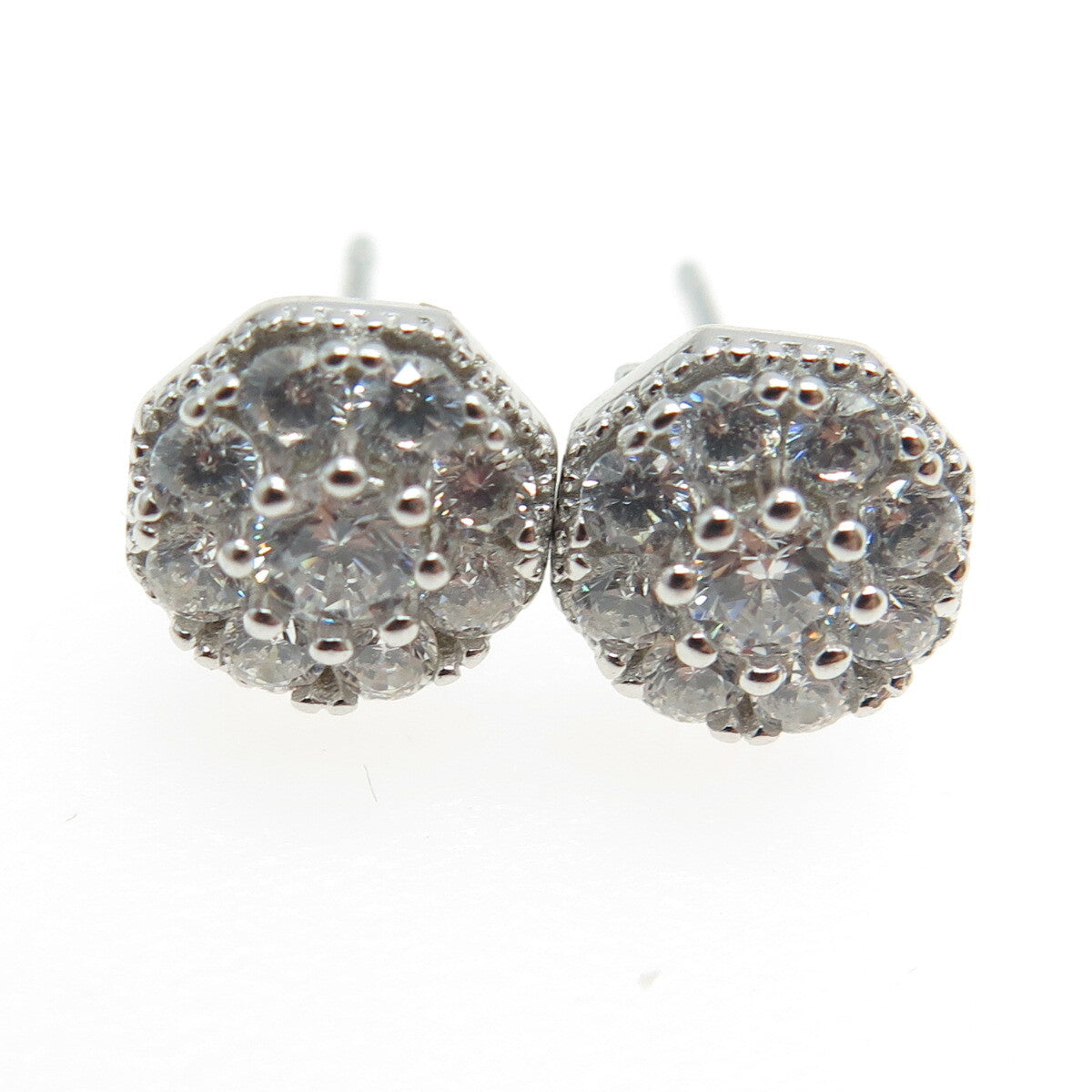 925 Sterling Silver Round-Cut C Z Stud Earrings