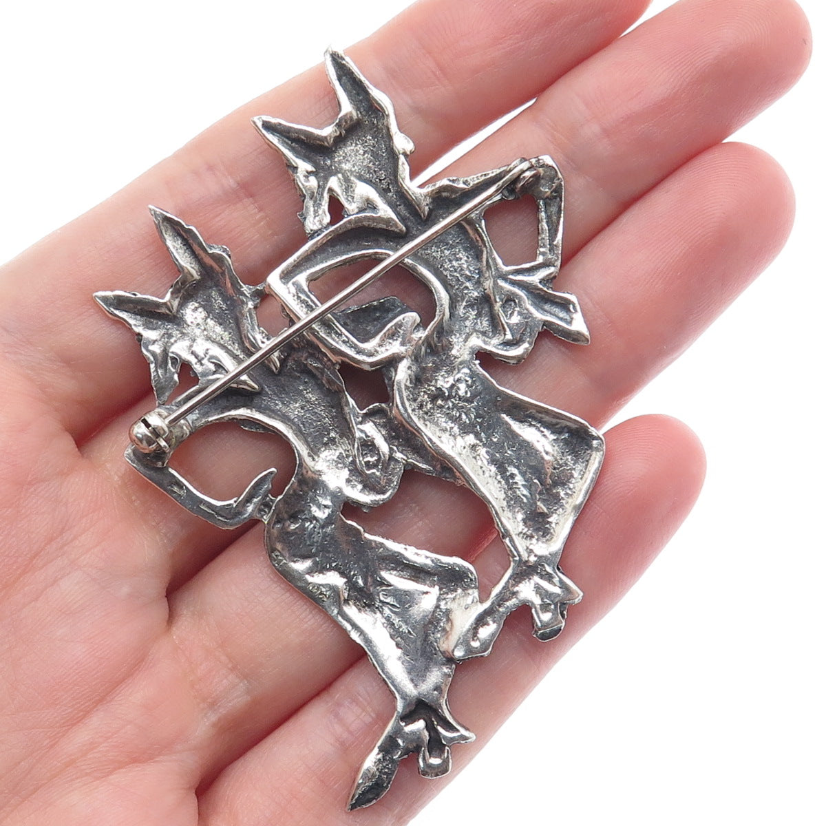925 Sterling Silver Vintage Tribal Dancer Gemini Zodiac Sign Oxidized Pin Brooch