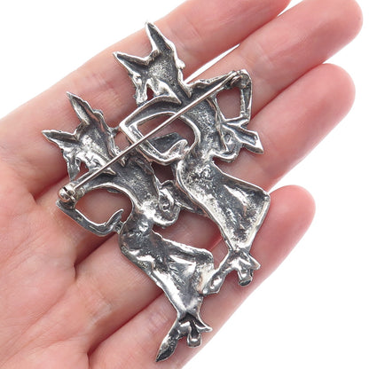 925 Sterling Silver Vintage Tribal Dancer Gemini Zodiac Sign Oxidized Pin Brooch