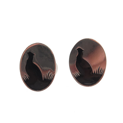 925 Sterling Silver Antique Art Deco Enamel Pheasant Bird Cufflinks