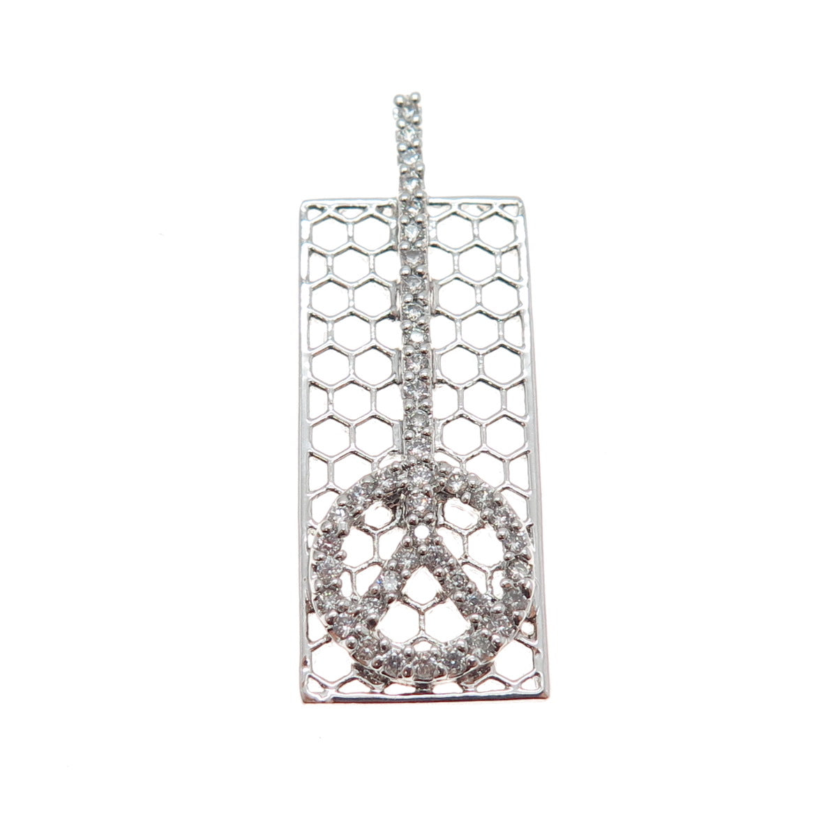 925 Sterling Silver Round-Cut C Z Peace Symbol Tag Charm Pendant