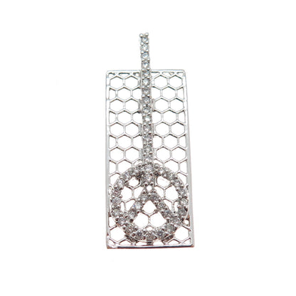 925 Sterling Silver Round-Cut C Z Peace Symbol Tag Charm Pendant