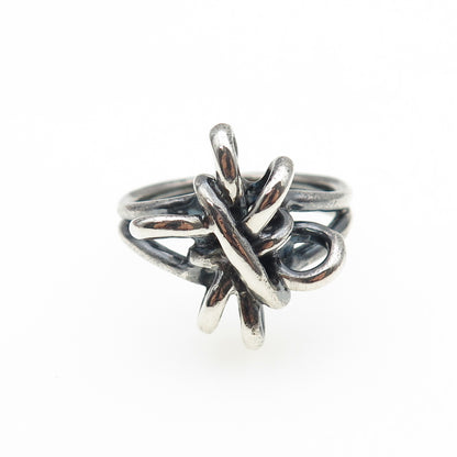 925 Sterling Silver Vintage Modernist Knot Oxidized Ring Size 12.25