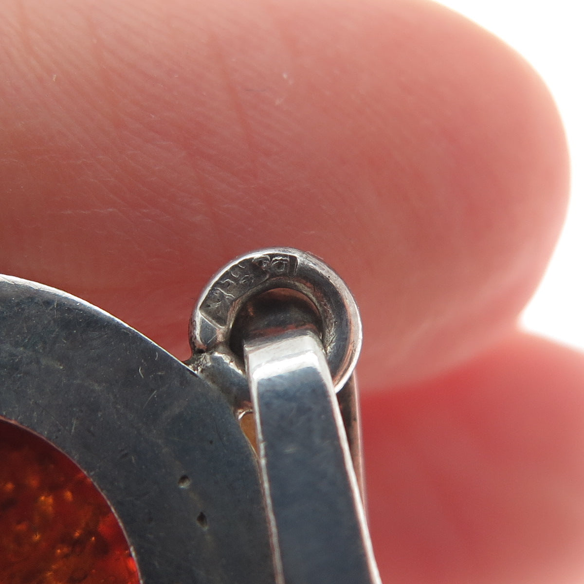 925 Sterling Silver Vintage Poland Real Cabochon Amber Pendant
