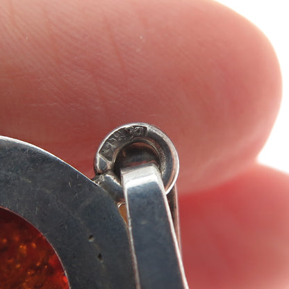 925 Sterling Silver Vintage Poland Real Cabochon Amber Pendant