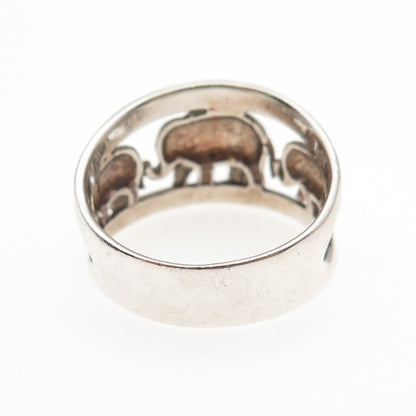 925 Sterling Silver Vintage Elephant Family Oxidized Ring Size 9.75