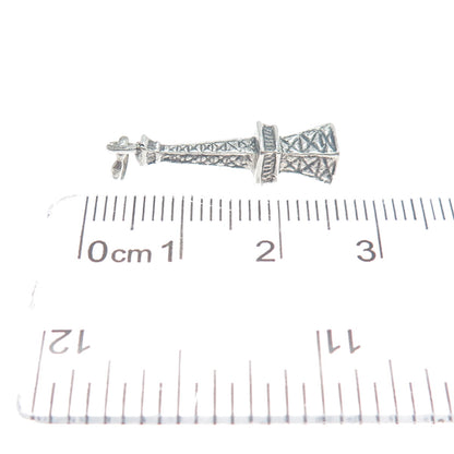 925 Sterling Silver Vintage Eiffel Tower Oxidized Minimalist 3D Charm Pendant