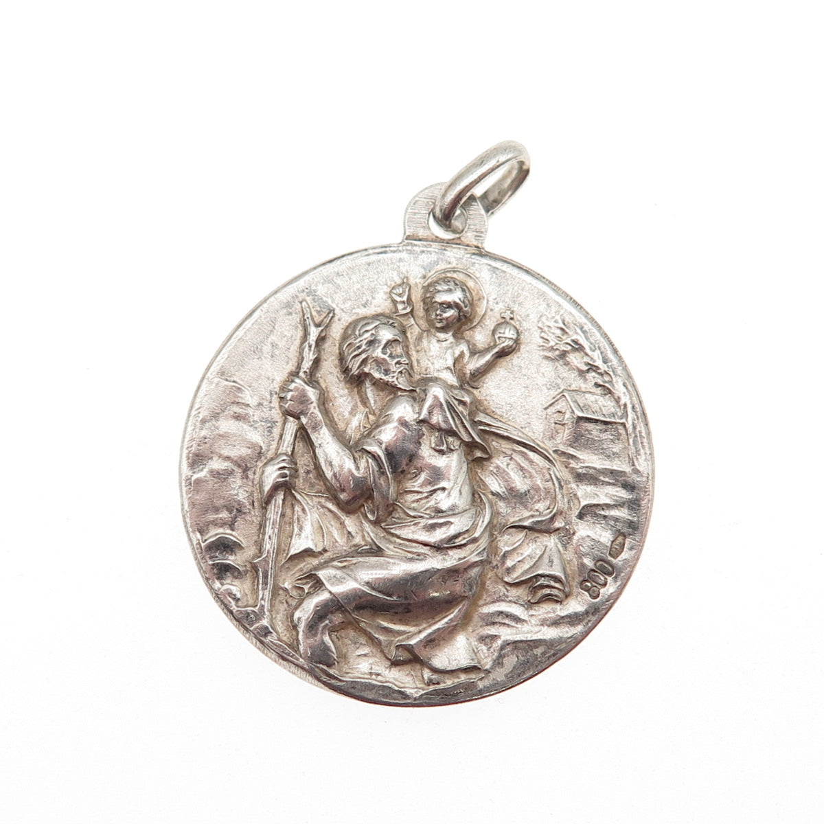 800 Silver Vintage Italy Pope Pius XII St. Christopher Medal Charm Pendant