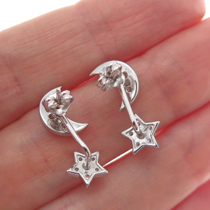 925 Sterling Silver Round-Cut C Z Crescent Moon & Star Interchangeable Earrings