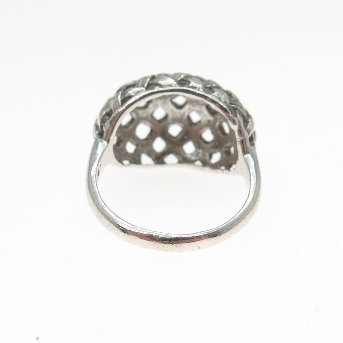 925 Sterling Silver Vintage Modernist Woven Dome Oxidized Ring Size 7