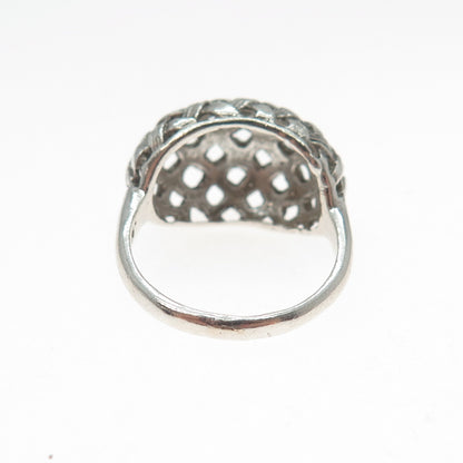 925 Sterling Silver Vintage Modernist Woven Dome Oxidized Ring Size 7