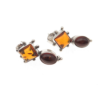 925 Sterling Silver Vintage Real Amber Oxidized Earrings