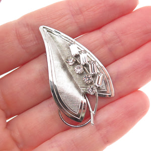 925 Sterling Silver Antique Art Deco Rhinestone Floral Leaf Pin Brooch
