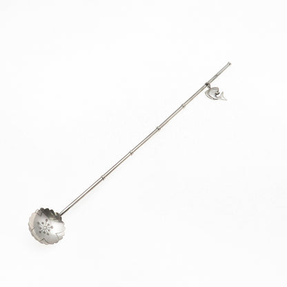 925 Sterling Silver Antique Japan Koi Fish Charm Bamboo Iced Tea Straw Spoon