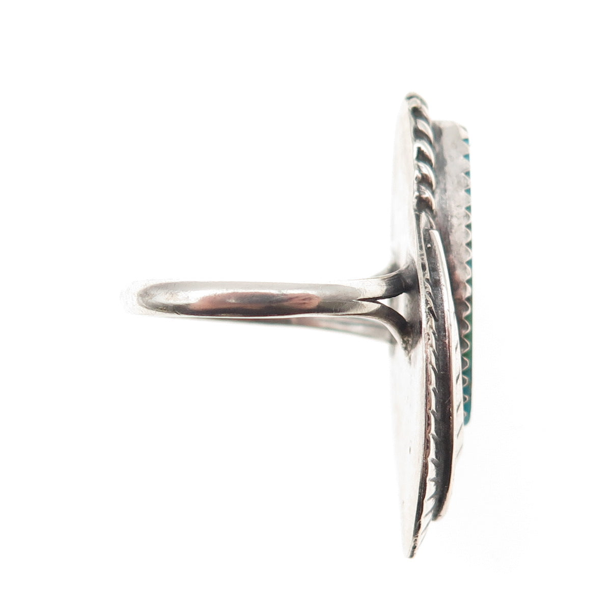 Old Pawn 925 Sterling Silver Vintage Southwestern Turquoise Feather Ring Size 8