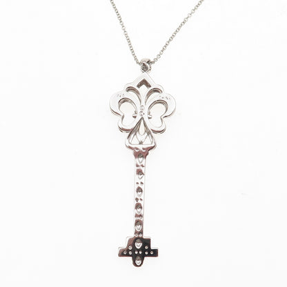 925 Sterling Silver Real Diamond Fleur de Lis Key Cable Chain Necklace 18"