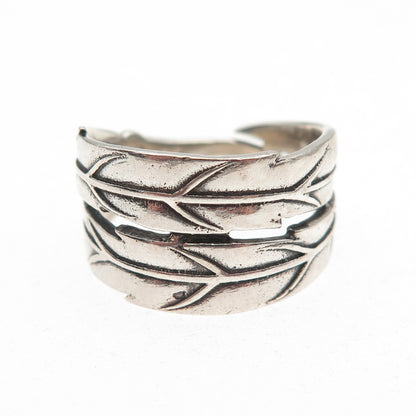 925 Sterling Silver Vintage Feather Oxidized Ring Size 7.5
