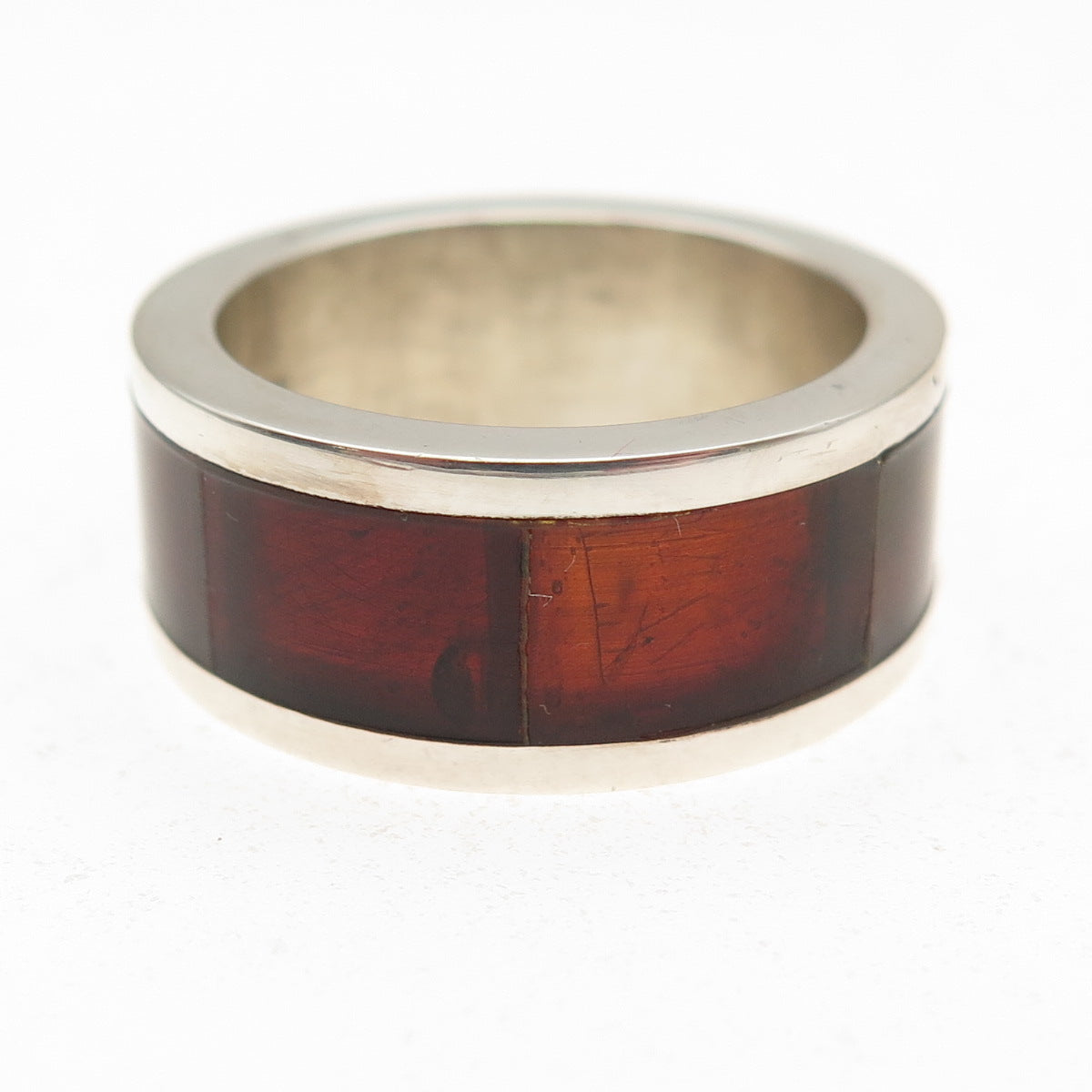 Zac Karen 925 Sterling Silver Vintage Real Amber Modernist Band Ring Size 8.25