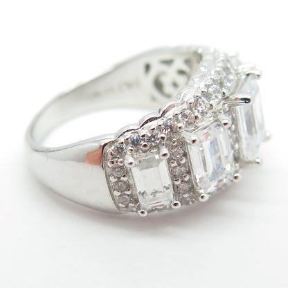 925 Sterling Silver Emerald & Round-Cut C Z Engagement Ring Size 7