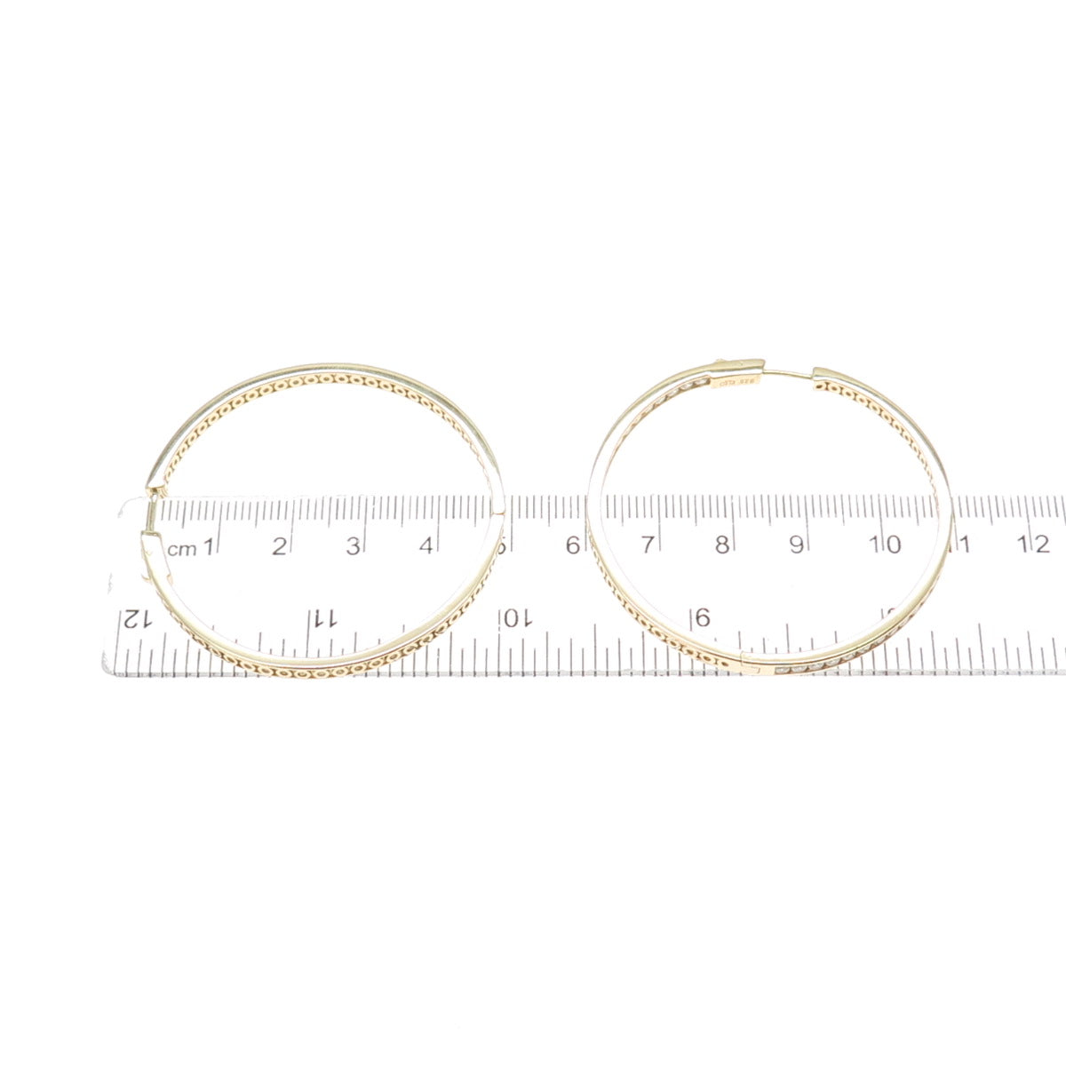 KLEO 925 Sterling Silver Gold Plated Round-Cut C Z In & Out Large Hoop Earrings