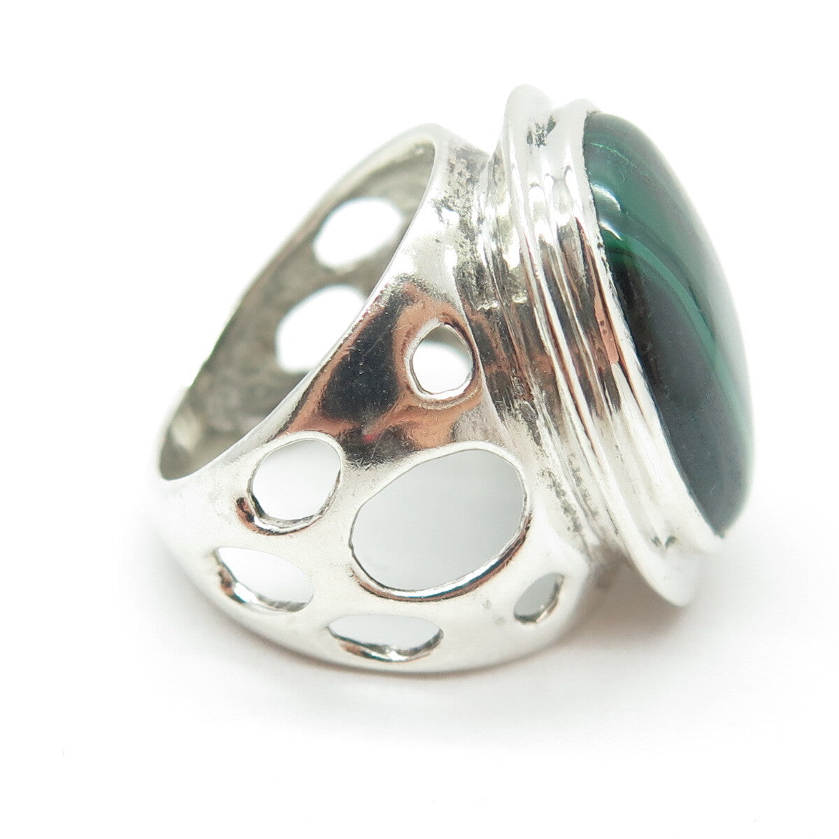 925 Sterling Silver Vintage Real Cabochon Malachite Cave Ring Size 6.25