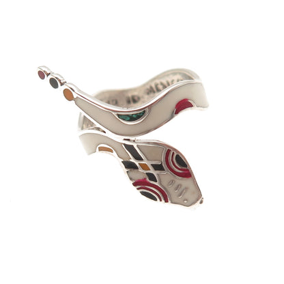 925 Sterling Silver Vintage Mexico Enamel Snake Ring Size 5.25